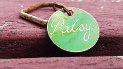 Green circle shape pet tag named Patsy